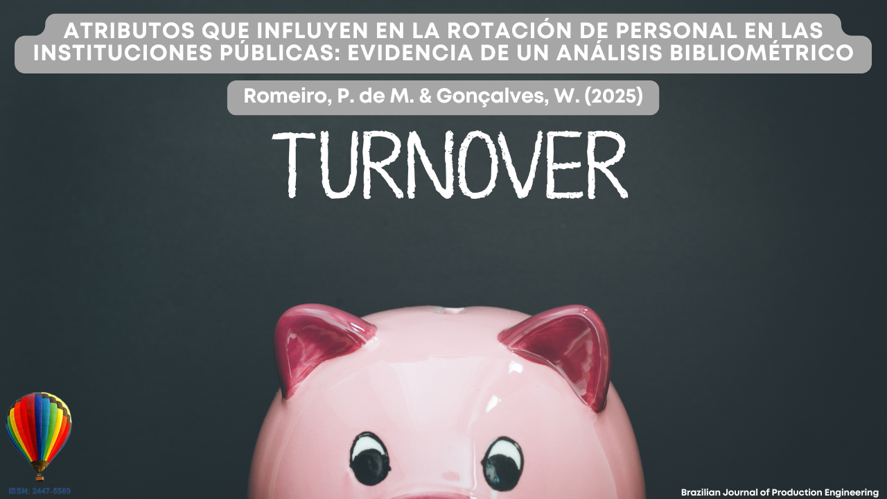 Imagen de portada del artículo “Atributos que influyen en la rotación de personal en las instituciones públicas: evidencia de un análisis bibliométrico” de Romeiro, P. de M. & Gonçalves, W. (2025), publicado en la Brazilian Journal of Production Engineering. La imagen muestra una alcancía rosada sobre un fondo oscuro, simbolizando los aspectos financieros y la rotación de empleados en las instituciones públicas.
